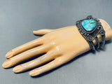 Imported Vintage Native American Navajo Steve Arviso Turquoise Sterling Silver Bracelet-Nativo Arts