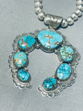 Jaws To The Floor Vintage Native American Navajo Turquoise Naja Sterling Silver Necklace-Nativo Arts