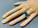 Rare Vintage Native American Navajo Turquoise Jet Sterling Silver Ring-Nativo Arts