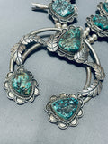Gasp! 300 Gram Vintage Native American Navajo Turquoise Sterling Silver Squash Blossom Necklace-Nativo Arts