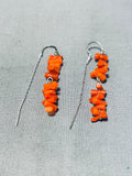 Dazzling Native American Navajo Coral Sterling Silver Earrings-Nativo Arts