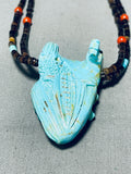 Eagle And Bear!! Vintage Native American Navajo Turquoise Sterling Silver Heishi Necklace-Nativo Arts