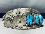 Ray Etsitty Flower Vintage Native American Navajo Turquoise Sterling Silver Bracelet-Nativo Arts