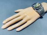 Gasp! Vintage Native American Navajo Green Turquoise Sterling Silver Bracelet Old-Nativo Arts