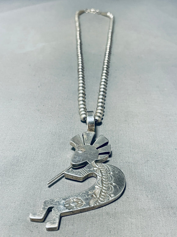 Big Dancing Kokopelli Vintage Native American Navajo Sterling Silver Necklace-Nativo Arts