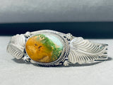 Striking Signed Native American Navajo Royston Turquoise Sterling Silver Leaves Bracelet-Nativo Arts