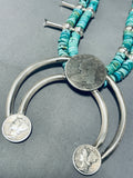 191 Grams Native American Navajo Sterling Silver Coin Turquoise Squash Blossom Necklace-Nativo Arts