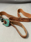 Early 1900's Vintage Native American Navajo Turquoise Inlay Sterling Silver Ranger Buckle Belt