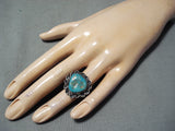 Amazing Vintage Native American Navajo Blue Gem Turquoise Sterling Silver Ring Old-Nativo Arts