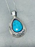Gorgeous Vintage Native American Navajo Blue Gem Turquoise Stelring Silver Necklace Signed-Nativo Arts