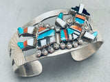 Huge Vintage Navajo Turquoise Kachina Inlay Sterling Silver Bracelet-Nativo Arts
