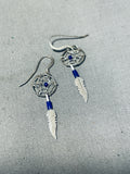 Feather Dreamcatcher Dangles Vintage Native American Navajo Sterling Silver Earrings-Nativo Arts