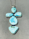 Breathtaking Native American Navajo Blue Gem Turquoise Sterling Silver Cross Necklace-Nativo Arts