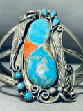 One Of The Most Unique Vintage Native American Navajo Turquoise Coral Sterling Silver Bracelet-Nativo Arts