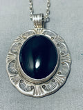 Sensational Vintage Native American Navajo Black Onyx Sterling Silver Necklace Signed-Nativo Arts