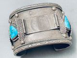 HEAVY VINTAGE 153 G NAVAJO TURQUOISE STERLING SILVER WATCH BRACELET