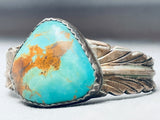 Leaf And Royston Turquoise Vintage Native American Navajo Sterling Silver Bracelet-Nativo Arts