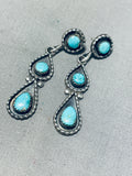 Marvelous Vintage Native American Navajo Blue Gem Turquoise Sterling Silver Earrings-Nativo Arts