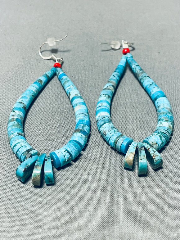 Native American Lupe Lovato Santo Domingo Turquoise Coral Sterling Silver Earrings-Nativo Arts