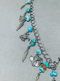 Cutest Vintage Native American Navajo Charm Turquoise Sterling Silver Dangling Necklace-Nativo Arts