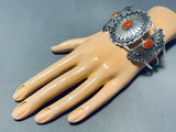 One Of The Most Unique Native American Navajo Coral Sterling Silver Concho Bracelet-Nativo Arts