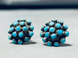 Marvelous Vintage Native American Zuni Blue Gem Turquoise Cluster Sterling Silver Earrings-Nativo Arts