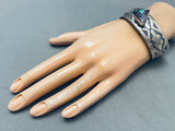 Cloud Stamp Work Vintage Native American Navajo Inlay Sterling Silver Bracelet-Nativo Arts