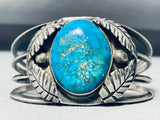 Bluejay Turquoise Mine Rare Vintage Native American Navajo Sterling Silver Leaf Bracelet-Nativo Arts