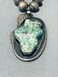 Superior Vintage Native American Navajo Green Seafoam Turquoise Sterling Silver Necklace-Nativo Arts