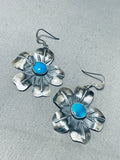 Flower Pedals Vintage Native American Navajo Turquoise Sterling Silver Earrings-Nativo Arts