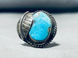 Irresistable Vintage Native American Navajo Blue Gem Turquoise Sterling Silver Leaf Ring-Nativo Arts