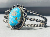 Hand Twisted Wire Cuff Vintage Native American Navajo Turquoise Sterling Silver Bracelet-Nativo Arts