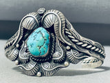 Ornate Vintage Native American Navajo Old Kingman Turquoise Sterling Silver Bracelet-Nativo Arts