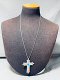 Heavenly Vintage Native American Navajo Morenci Turquoise Sterling Silver Cross Necklace-Nativo Arts