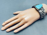 Heart & Petroglyph Vintage Native American Navajo Turquoise Sterling Silver Bracelet-Nativo Arts