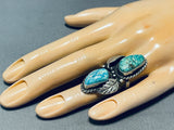 Gigantic Vintage Native American Navajo 2 Blue Green Turquoise Sterling Silver Ring-Nativo Arts