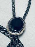 Superior Vintage Native American Navajo Black Onyx Sterling Silver Bolo-Nativo Arts