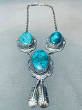 Chunky Vintage Native American Navajo Blue Diamond Turquoise Sterling Silver Necklace-Nativo Arts
