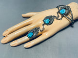 Rare Vintage Signed Native American Navajo 3 Morenci Turquoise Sterling Silver Slave Bracelet-Nativo Arts