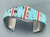 6.5 Inch Wrist Superior Vintage Native American Navajo Turquoise Inlay Sterling Silver Bracelet-Nativo Arts