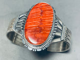 Signed Native American Navajo Spiny Oyster Sterling Silver Bracelet-Nativo Arts
