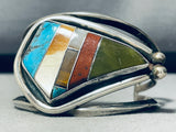 One Of The Most Artistic Vintage Native American Navajo Turquoise Inlay Sterling Silver Bracelet-Nativo Arts