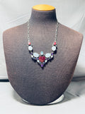 Beautiful Native American Navajo Signed Topaz Amethyst Heart Sterling Silver Necklace-Nativo Arts