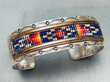 Detailed Vintage Native American Navajo Bead Inlay Sterling Silver Bracelet-Nativo Arts