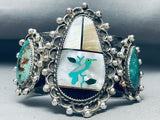 Heavy 151 Grams Vintage Native American Navajo Turquoise Bird Inlay Sterling Silver Bracelet-Nativo Arts
