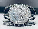 Sturdy 80 Grams Vintage Native American Navajo Hand Tooled Coin Sterling Silver Bracelet-Nativo Arts