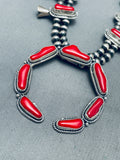 Gorgy Native American Navajo Chunky Coral Sterling Silver Squash Blossom Necklace-Nativo Arts