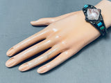 One Of The Most Unique Early Native American Navajo Agate Turquoise Sterling Silver Bracelet