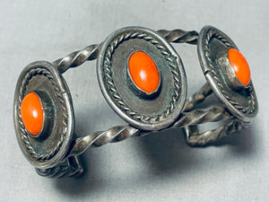 Janice Morgan 1960's/70's Coral Sterling Silver Heavy Bracelet Vintage Native American Navajo-Nativo Arts
