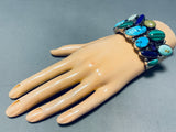 Dazzling Vintage Signed Native American Zuni Morenci Royston Turquoise Lapis Silver Bracelet-Nativo Arts